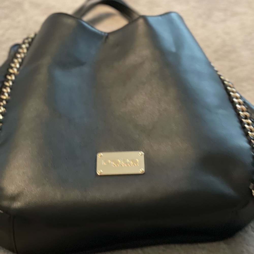 Bebe black leather hobo with gold chain detail